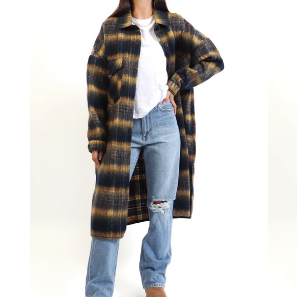 Oversized Plaid Long Shirt Jacket Small - Picture 4 of 6